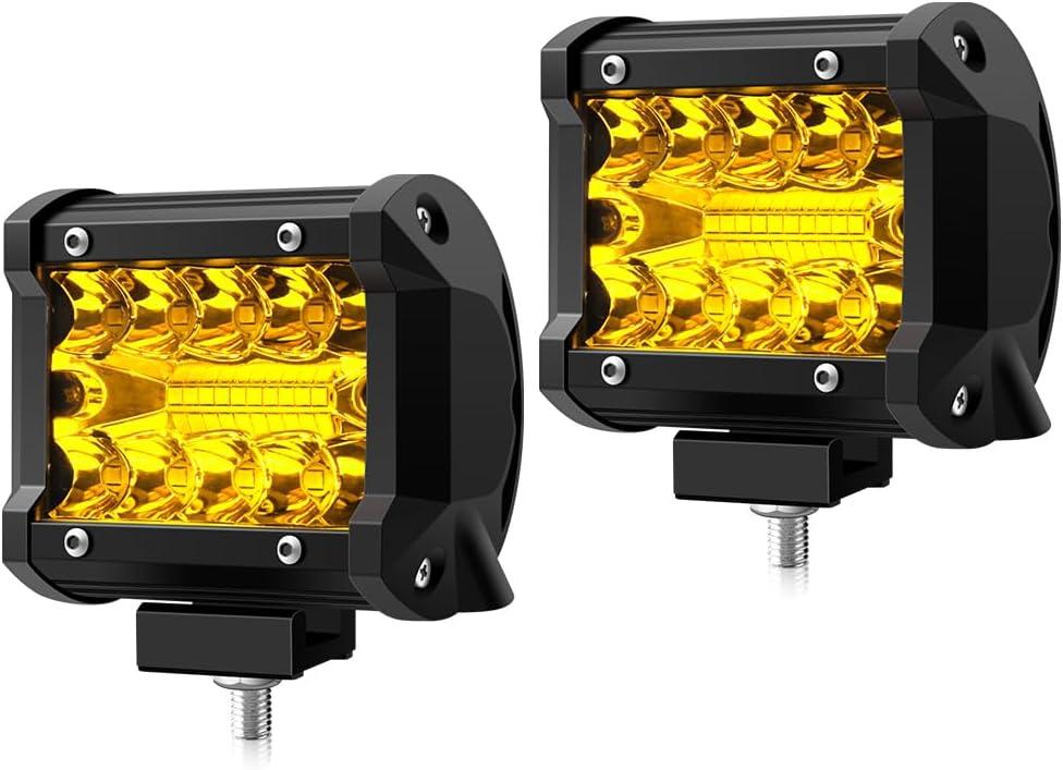WinPower 4 Inch LED Pods, 120W 1200LM Flood Spot Combo Beam Off Road Light Bar Fog Lights for Truck Pickup ATV UTV SUV Trailer Boat, Yellow