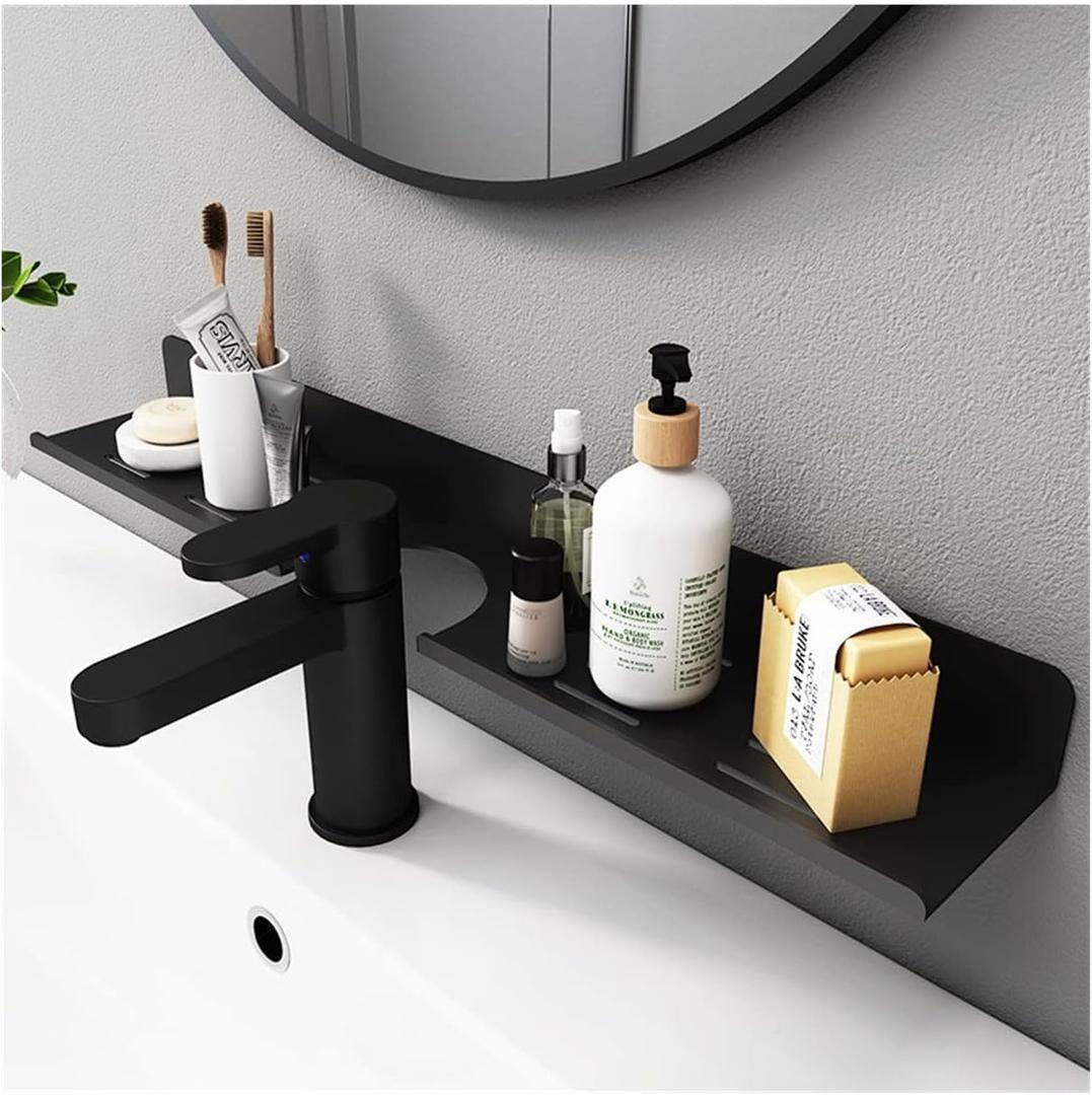 ROYALITA 24 Inch Acrylic Bathroom Shelf Organizer Over The Faucet, Over The Sink Shelf Wall Decor Over Faucet, Kitchen Bathroom Countertop Organizer Above Sink Drain Rack