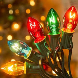 C7 Multicolor Christmas String Lights - 50ft 2 Pack Vintage Christmas Tree Lights, Outdoor Roofline String Lights with 50+2 Spare Bulbs for Patio Garden Holiday Indoor Home Xmas Decoration