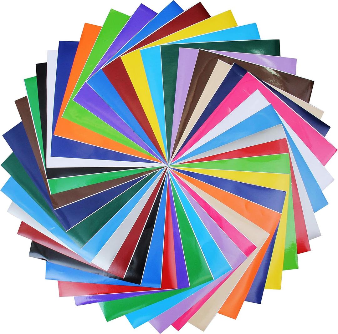 Threadart 40 Sheet Premium Self Adhesive Sign Vinyl Film Set - 12" x 12" Sheets | For Glass, Plastic, Metal | Use w/Cricut Silhouette Cutters | 2 Sheets Each of 20 Colors | Compares to Oracal 651