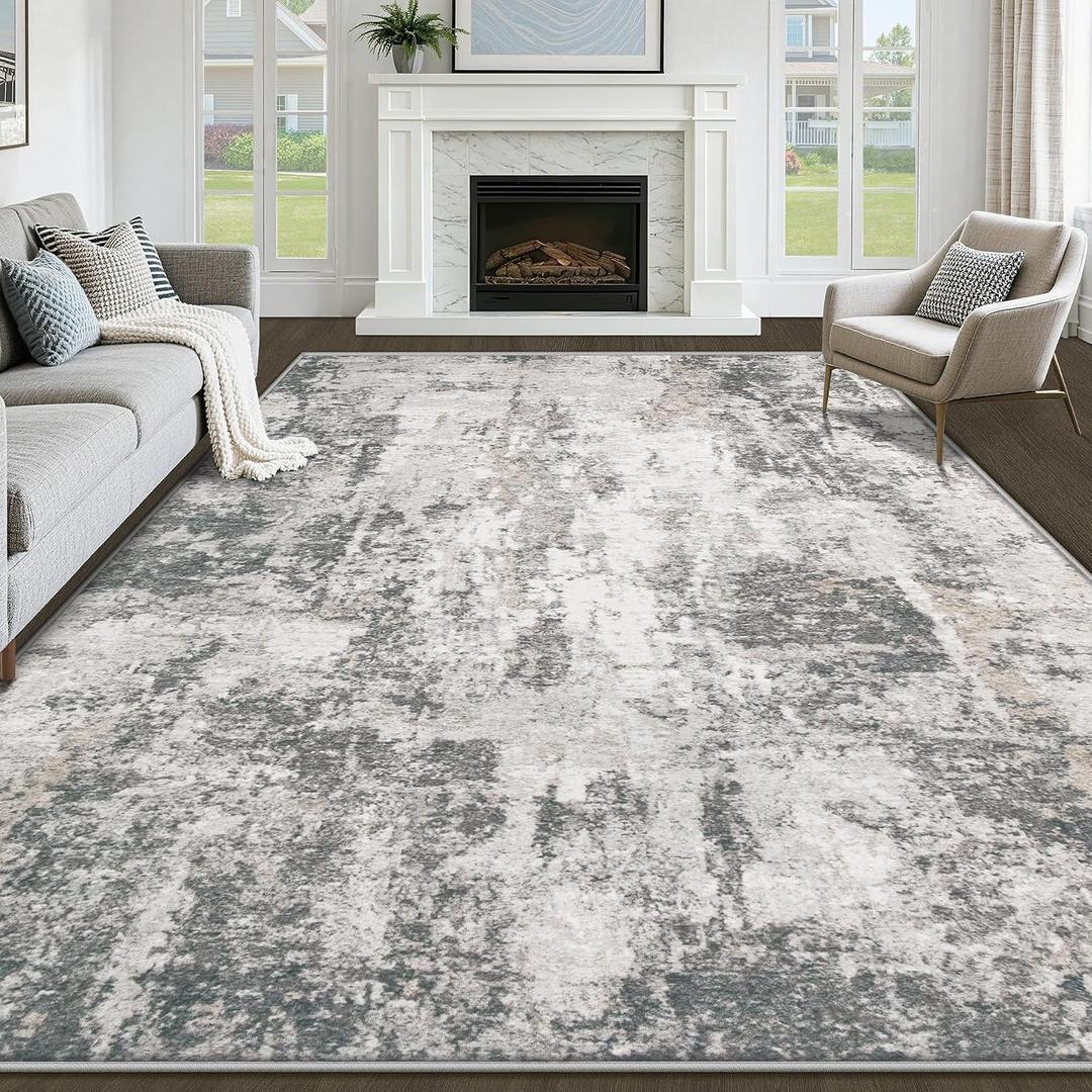8x10 Area Rugs for Living Room: Washable Abstract Rug Modern Neutral Soft Large Indoor Rugs Non Slip Low Pile Carpet for Bedroom Dining Room Office Children's Room(Grey, 8'x10')