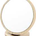Aestivate Round Compact Table Mirror - Standing Wood Framed, 90 Degree Rotating for Makeup & Cosmetic