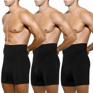 Arjen Kroos Men's Tummy Control Cotton Boxer Briefs 3 Pack Slimming Boxers Shapewear Underwear with Open Fly Pouch (XX-Large)
