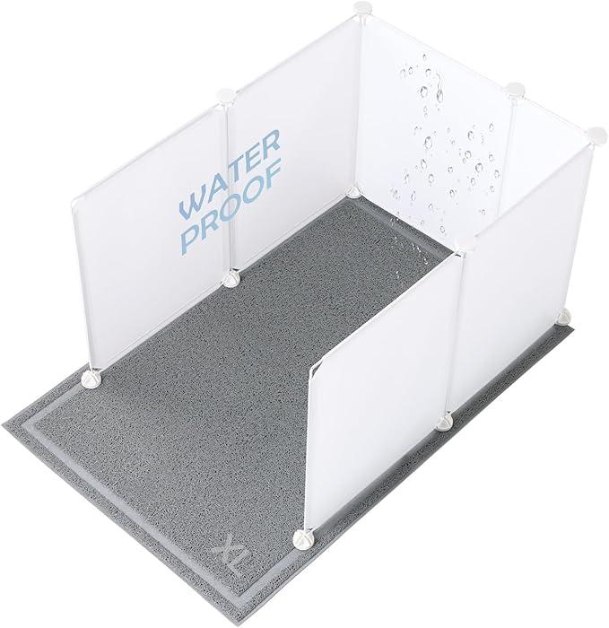 MEEXPAWS Cat Litter Box Enclosure Splash Guard Extra Large, Light Weight Plastic Sheets with Cat Litter Mat Easy Clean (White) XL