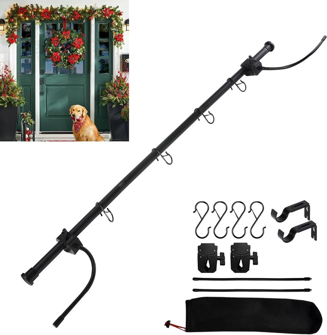 Mosmgibox Reusable Garland Hanger for Front Door with 4 Hooks & Storage Bag, Garland Holder for Door Frame, Adjustable 31.5"- 49.6" for Single Door (31.5"- 49.6")