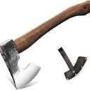 Dream Reach 14.5"" Camping Hatchet with Sheath, Bushcraft Axe with Carbonized Handle, Hand Forged Carving Axe, Splitting Hatchet for Chopping Wood, Gardening, Black