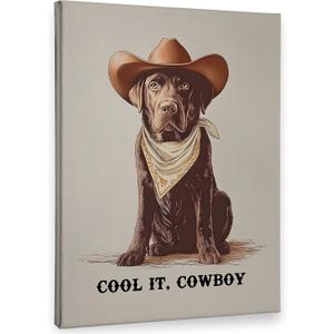 PHAMTE Western Cowboy Black Labrador Retriever Dog Wall Art Decor Canvas 11x14, Cowboy Black Lab Pictures Decorations, Western Dog Framed Prints Artwork for Bedroom Living Room Home Decor, 14x11inch