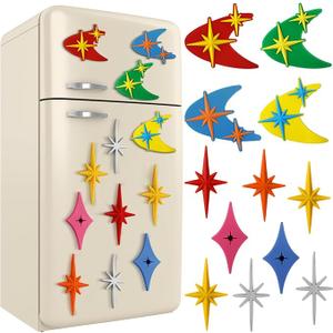 Hoolerry 12 Pcs Midcentury Modern Vintage Starburst Fridge Magnets Atomic Moon Star Retro Refrigerator Kitchen Decor for 1960s 50s Home Office MCN Decoration(Elegant Style)