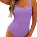 ANRABESS Womens One Piece Swimsuit Square Neck Backless Solid Modest Full Coverage Ribbed Bathing Suits 2026 Summer Swimwear (Medium, Light Purple)