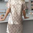 WDIRARA Women's Polka Dots Satin Nightgowns Sleep Shirts Short Sleeve Button Down Nightshirts Sleepwear, Medium