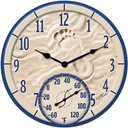 Taylor By The Sea Poly Resin Indoor and Outdoor Clock and Thermometer, Decorative and Easy to Read Large Numbers for Kitchen, Bathroom, Living Room and Indoor Areas, 14-inch, Multi-Color