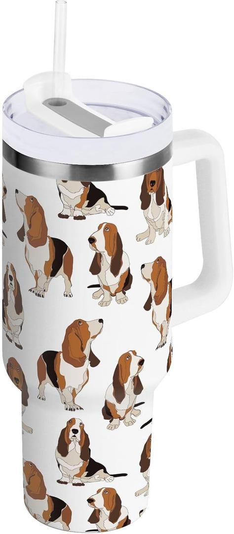 ZZXXB Basset Hound Dog Insulated Stainless Steel Water Bottle with Handle and Straw Lid Double Walled Travel Mug 30 oz