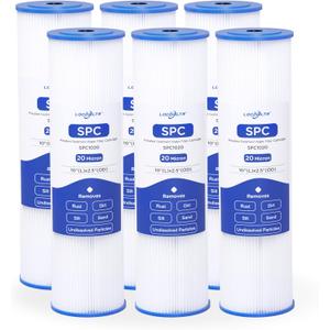 Whole House 20 Micron 10" x 2.5" Pleated Sediment Well Water Filter Cartridge Replacement for W20CLA, S1A, S1, ECP20-10, SPC-25-1020, AO-WH-PRE-RP2, PE-F10-20 & Cold Plunge Water Chiller (Pack of 6)