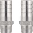 Stainless Steel Hose Barb Fitting,1" Hose Barb to 3/4" Male NPT, for Water Fuel Air (Pack of 2)