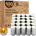 Tea Lights Candles 99 Pack,Unscented White Votive Bulk,6 Hours Burning Time,Long Lasting Palm Wax (Non-Paraffin), Clean Burn with Smokeless Tealights for Christmas,Thanksgiving,Homemory