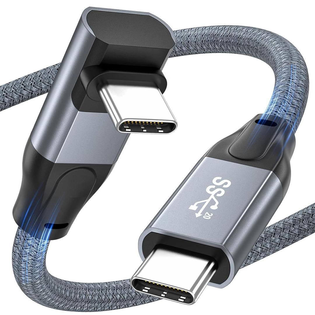 USB C Cable 90 Degree, 20Gbps Type C Data Transfer 4K@144Hz/60Hz 8K@30Hz Video Monitor 100W Fast Charging Right Angle USB C 3.2 Gen 2x2 Cable Compatible with iPhone 15/16/17 MacBook iPad (3.3 FT/Nylon Braided)