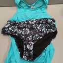Cadet Blue Tankini Set With Twisted Straps And Floral High-Waisted Bottom
 (Blue, L)