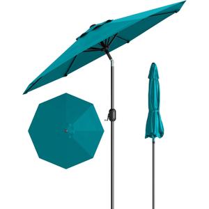 9FT Patio Umbrella Outdoor, Market Umbrella, Table Umbrella with Push Button Tilt and Crank, 8 Sturdy Ribs UV Protection Waterproof for Garden, Pool, Deck, Backyard (Turquoise Blue)