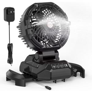 Portable Misting Fan for Outdoors Patios - 30000mAh Rechargeable Battery Powered Camping Fan, 4 Spray Mister with Timer, Fits 10-13" Bucket, 4 Speed, 90 Auto Oscillation for Garden Sports Travel Golf (Black)