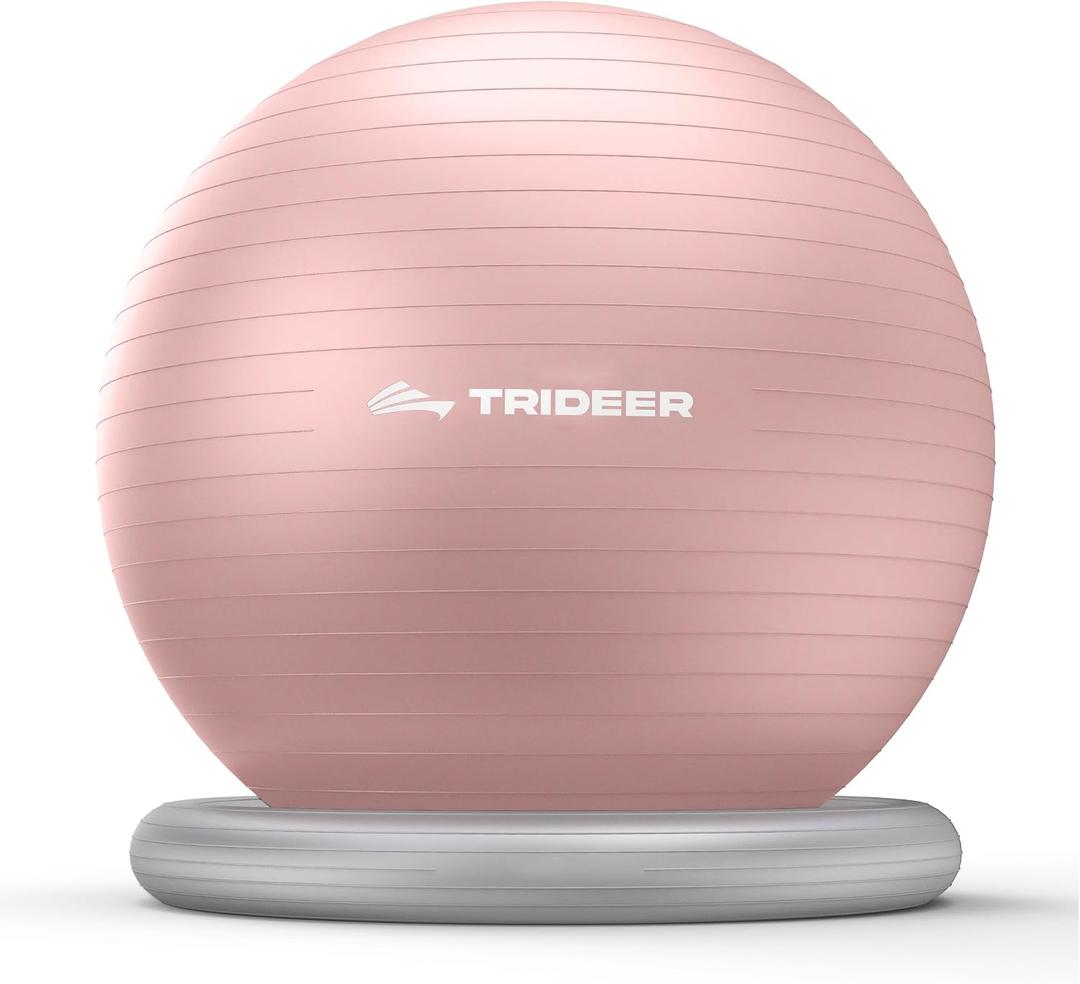 Trideer Exercise Ball for Office Desk, Yoga Ball Chair to Relieve Back Pain, Stability & Fitness Ball Seat with Base, Home Gym Core Workout, Abs, Stretching & Therapy L