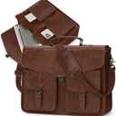 RAINSMORE 17.3 Inch Men's Messenger Bag, PU Leather Laptop Briefcase for Work, Office & Business Travel, Spacious Satchel Bag