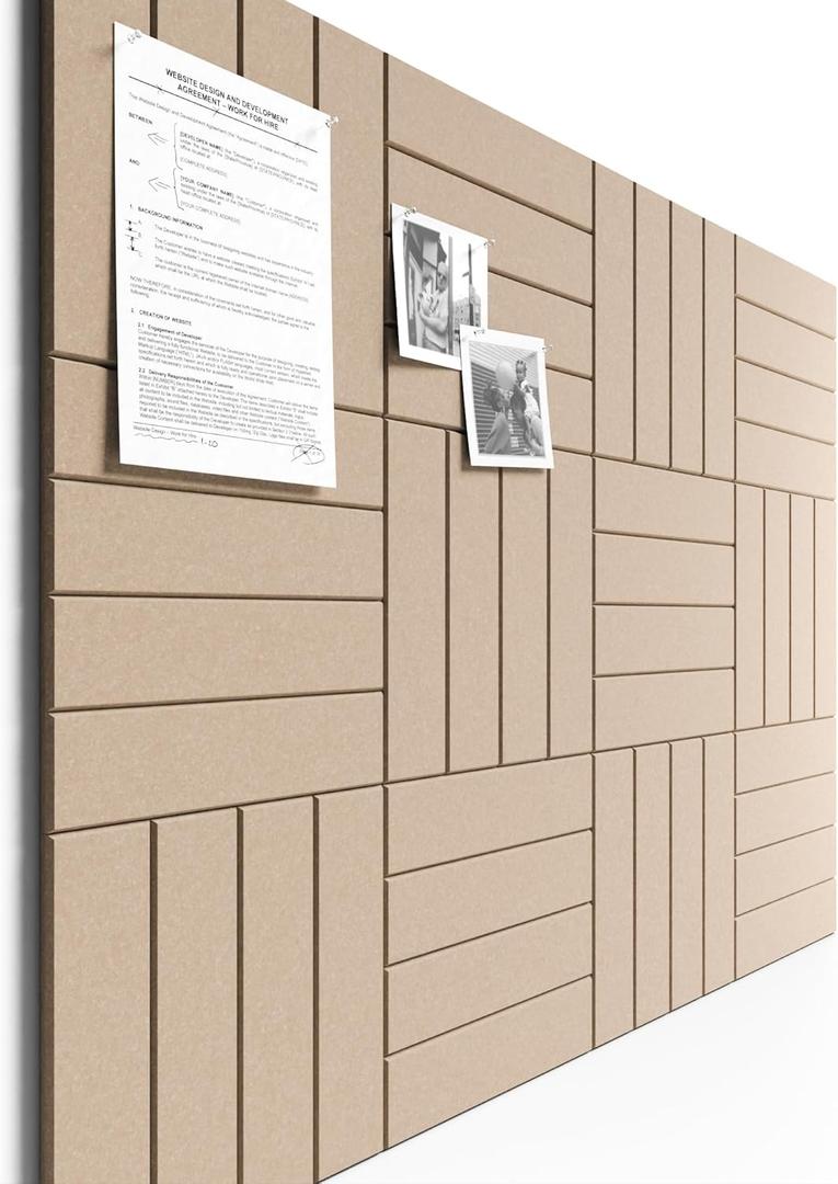 Bumusty Large Cork Board Alternative-48 x 36" Felt Bulletin Board Tiles, with 30 Pushpins, 70 Adhesive Tabs, 12-Pack Slat Wall Paneling, Cork Boards for Office Push Pin Board Felt Board-Taupe