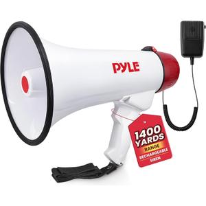 Pyle Megaphone Speaker PA Bullhorn - with Built-in Siren Rechargeable Battery, Auxiliary Jack 40 Watts & 1000 Yard Range - Record Function Ideal for Football, Baseball, Basketball Cheerleading Fans and Coaches or for Safety Drills - PMP48IR