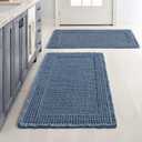 MIULEE Set of 2 Waffle Bathroom Rugs, Boho Bath Rug Super Absorbent, Non Slip Washable Ultra Soft Rubber Backed Shower Bath Mats for Floor, Tub, Shower, Bordered Design, Blue, 18x30 Inch