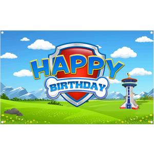72x43inch Dog Paw Birthday Backdrop for Boy Girls Puppy Blue Sky Grass Photography Background Banner Baby Shower Party Decorations Photo Booth Props