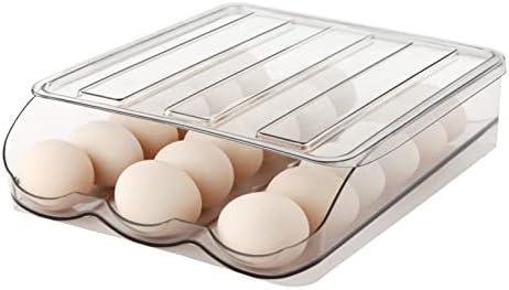 MesRosa Egg Holder for Fridge, Automatically Rolling Egg Storage Container for Refrigerator,Large Capacity Egg Organizer for Fridge with Lid,Clear Plastic Dispenser, Tray & Bin -1 Layer