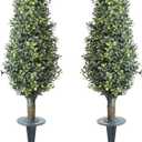 30inch Artificial Boxwood Plant with Ground Spike, Topiary with Stake for Outdoor (Set of 2)