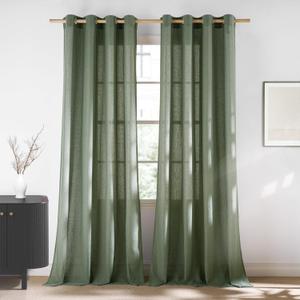 NICETOWN Linen Forest Green Curtains 96 inches Long, Grommet Privacy Assured Linen Blend Window Treatments with Light Filtering for Living Room/Bedroom, W55 x L96, 2 Panels