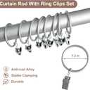 MaKefeile Curtains Rods for Windows 1 Inch Thick Heavy Duty Metal Curtain Rod with Curtain Rings with Clips Sets for Bedroom Living Room Decorative Single Drapery Pole Set, Silver, 64 in