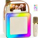 Karaoke Machine for Kids Adults, Portable Bluetooth Karaoke Speaker with 2 Wireless Microphones, Karaoke System with Mics Storage Hole and Lights, Birthday Gifts for Girls Boys Family Home Party