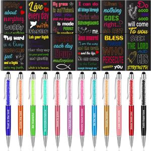 24 Pcs Funny Pens Notepads Gifts Set for Teacher Nurse Christian Theme Appreciation Gift Bulk Inspirational Negative Motivational Notepad Diamond Ballpoint Pen for Nurse Teacher Office (Religious)