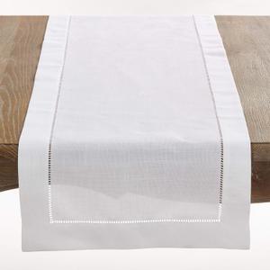 Saro Lifestyle Hemstitched Border Table Runner, White, 16"x120"