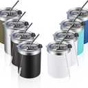 MEWAY 12oz/8 Pack Coffee Mug With Lid, Insulated Stainless Steel Reusable Coffee Cup, Double Wall Durable Coffee Mug, Powder CoateFor Coffee, Beer, Home, Office(MIX,8 Pack)