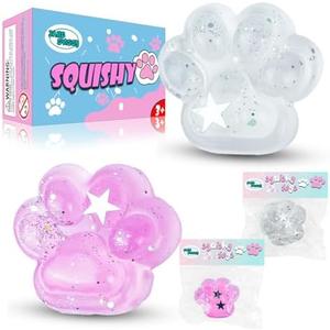 Taba Paw Squeeze Toys,Clear Fufu Cat Paw Stress Relief Toys,Sensory Squishy Toys,Cute Stuff for Girls,Adults & Kids,Christmas Stocking Stuffers,Easter Basket Stuffers 4Pcs(Clear+Clear Pink)