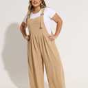 RITERA Plus Size Romper For Curvy Women Sleeveless Jumpsuits Loose Adjustable Strap Long Wide Leg Pant Pocket Casual XL-5XL (2X, Js- S Khaki)