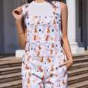 Bindefon Festival Bib Overalls for Women Adjustable Straps Work Coveralls Printed Shorts Jumpsuit (S)