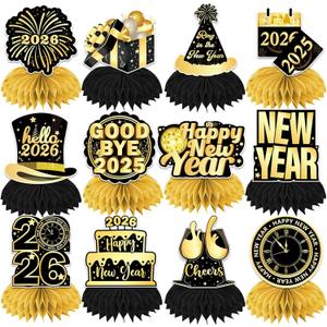 New Years Decorations 2026, 12 Pcs Happy New Year Decorations 2026 Honeycomb Centerpieces, New Years Table Decorations 3d Double Side Table Centerpieces, New Years Eve Decorations for Table
