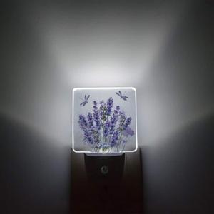 Lavender Plug-in LED Night Lights Purple Flower Plant Auto Dusk-to-Dawn Sensor,Adjustable Brightness Dragonfly Dimmable Nightlight for Bedroom Bathroom Kitchen Nursery Hallway Stairs Wall Home Decor