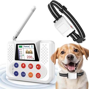 Wireless Dog Fence System, Electric Fence for Dog with Big LCD Screen, Portable Wireless Fence & Training Collar with 2.4GPFC Antenna, Waterproof & Adjustable Dog Perimeter Collar (for 1 Dog)