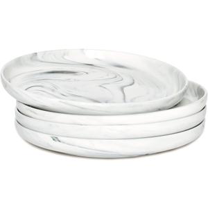 Bosmarlin Marbling Ceramic Dinner Plates, 10 inches, Set of 4 for Salad, Pasta, Dessert, Microwave and Dishwasher Safe (Grey, 10 in) 