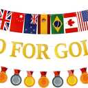 Olympics Party Decorations, GO FOR GOLD Banner, Olympic Decorations Banner for Sports Competition Themed Party Decorations, Hanging Streamer Backdrop Decor for Party Supplies
