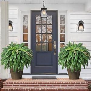 Artificial Ferns for Outdoors Planter, 128 Leaves per Fern, Set of 2, Large Lush Fake Boston Ferns Hanging Plants, UV Resistant Faux Greenery for Porch Patio Garden Home Decor Indoor Outdoor