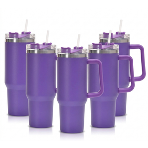 HASLE OUTFITTERS 30oz Tumbler Bulk with Handle, Insulated Travel Coffee Mug Set with Handle Leak-Proof Double Wall Stainless Steel Vacuum Tumblers Pack Metal Cup for Hot and Cold Drink (30 Ounces-5, Purple)
