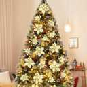 Geefuun 28PCS Christmas Tree Decorations: Poinsettias Artificial Flowers Ornaments Xmas Gold Glitter Flower with Clips