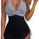 SUUKSESS Women Sexy One Piece Swimsuit Tummy Control Bathing Suit Mesh Swimdress (Black, L)