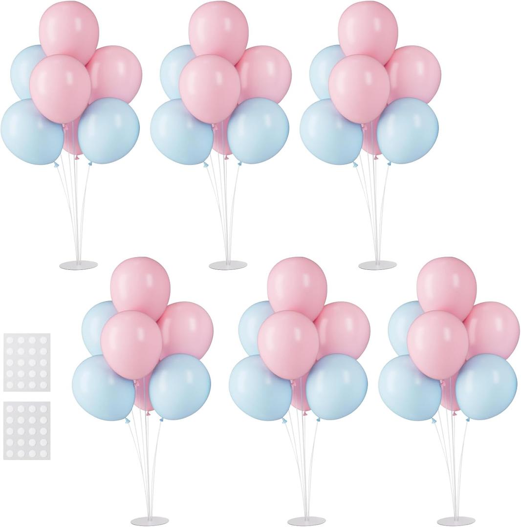 6 Sets Balloon Stand Kits, Balloon Sticks with Base for Table Centerpieces Graduation Birthday Baby Shower Gender Reveal Party Decorations(Blue&Pink)